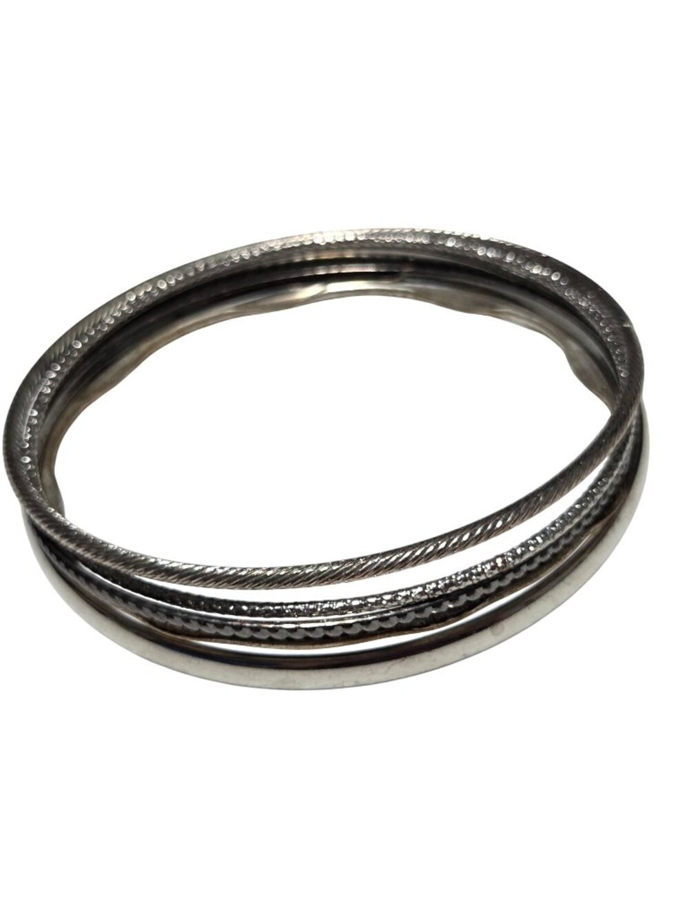 Retro Silver Tone Bangle Bracelets Textured and Smooth Designs Set Of 5 Jewelry